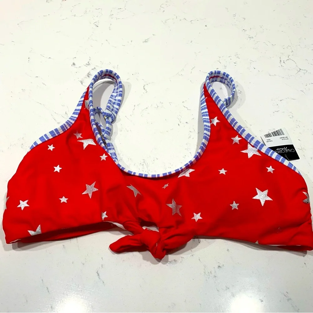CALIFORNIA WAVES Red Stars Swim Top Large Patriotic Padded